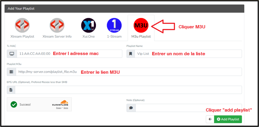 ajouter un lien m3u sur le site de l'application smartone iptv